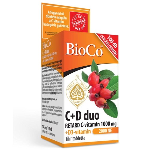 BioCo C + D DUO C vitamin retard + D3 vitamin, 1000 mg 2000 NE x 100 db, vegetáriánus