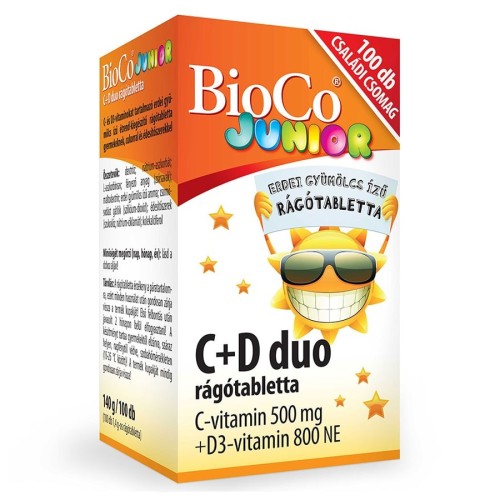 BioCo C + D Duo Junior, Gyermek vitamin, 500 mg 800 NE x 100 db, Rágótabletta