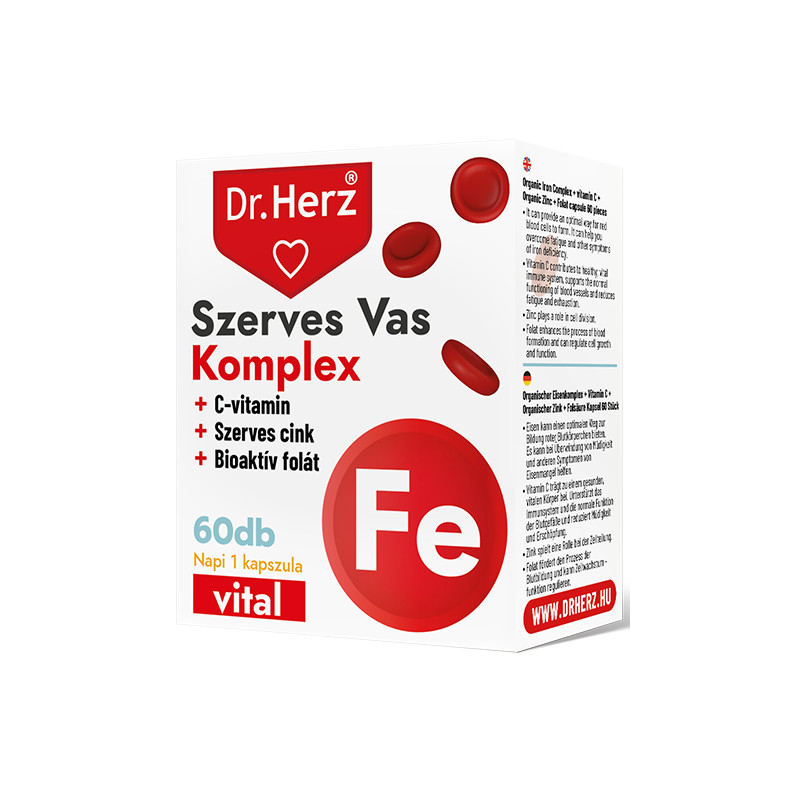 DR Herz Szerves Vas komplex+C-vitamin+Szerves Cink+Folát -60kapszula