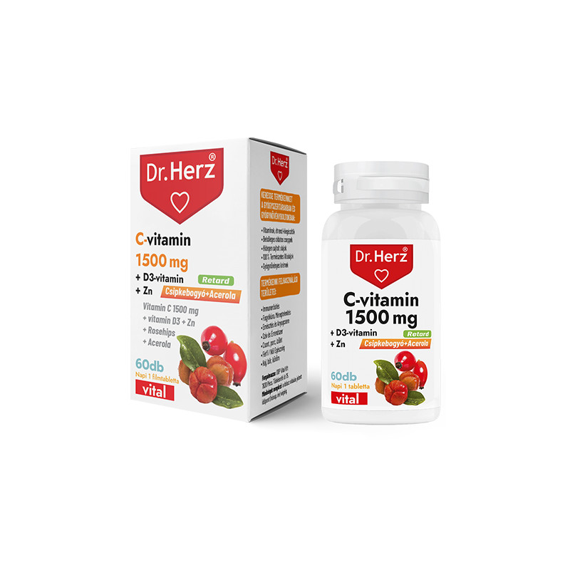 Dr. Herz C-vitamin 1500mg+D3+Zn csipkebogyóval és acerola kivonattal-60kapszula