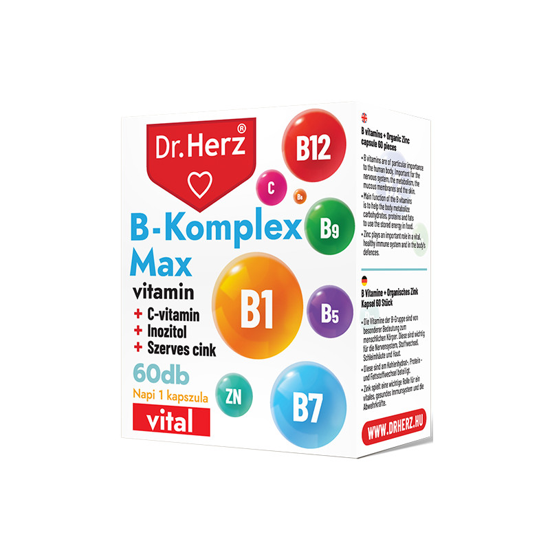 Dr. Herz B-Complex MAX + Inozitol + Vitamina C + Zinc organic –60capsule
