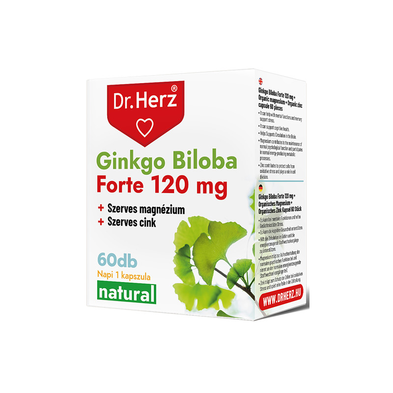 DR Herz Ginkgo Biloba Forte 120 mg + Szerves Mg+Zn -60kapszula