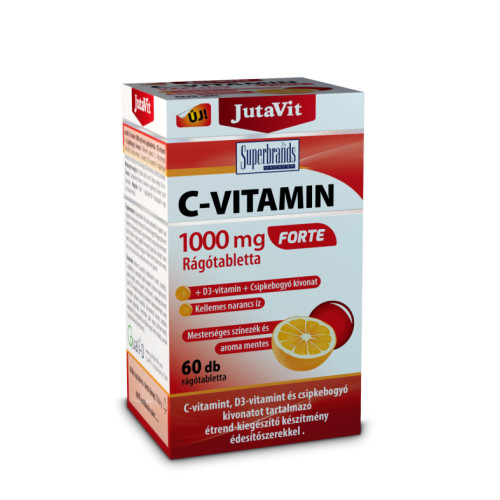 JUTAVITC-vitamin 1000 mg Forte + D3-vitamin+ Csipkebogyó kivonat. 60 rágótabletta