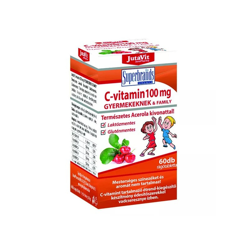 JutaVit VITAMINA C 100 MG NATURALA CU ACEROLA PENTRU COPII 60 TABLETE MASTICABILE