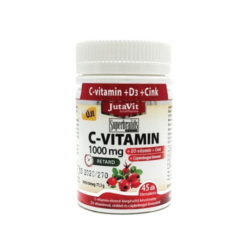 JUTAVIT Vitamina C Retard cu Extract Macese 1000 mg+D3+Zinc, 45 tablete