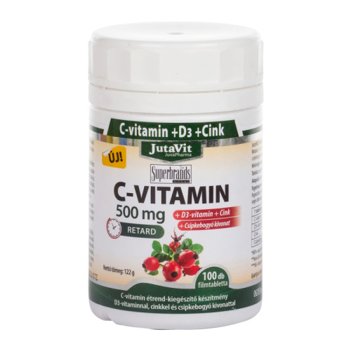 JUTAVIT C-vitamin 500mg nyújtott kioldódású + csipkeb. + D3 + Cink vitamin 100 tabletta