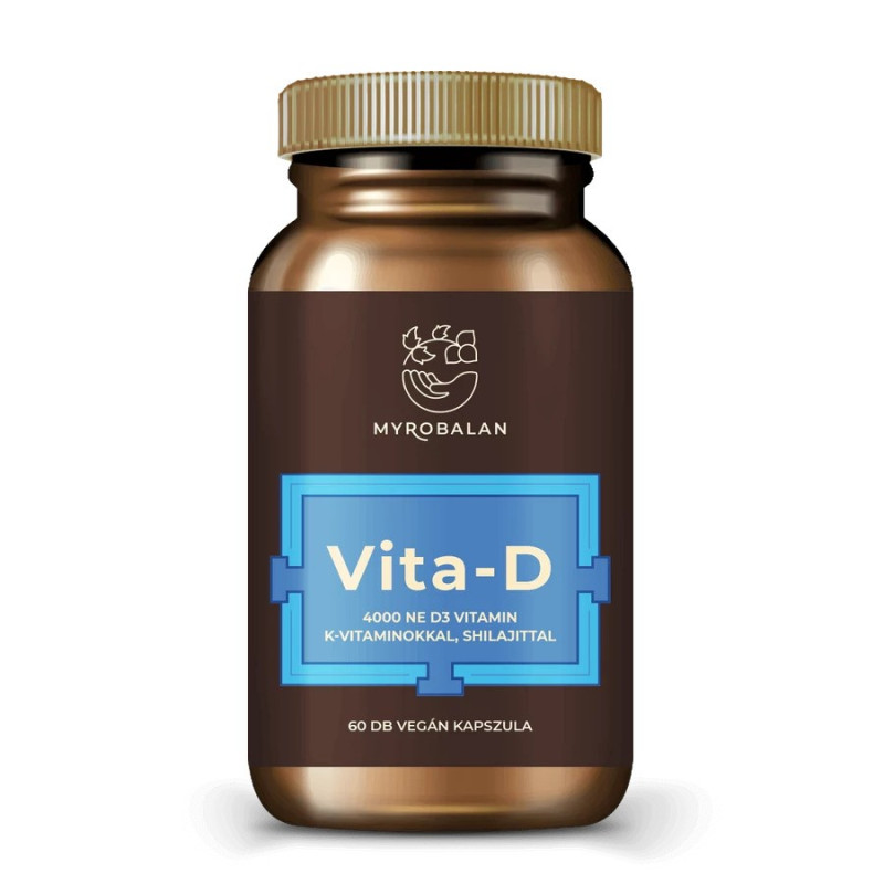 Myrobalan VITA-D – Vitamina D3 4000 UI cu vitaminele K1 + K2 și shilajit – 60 capsule vegane