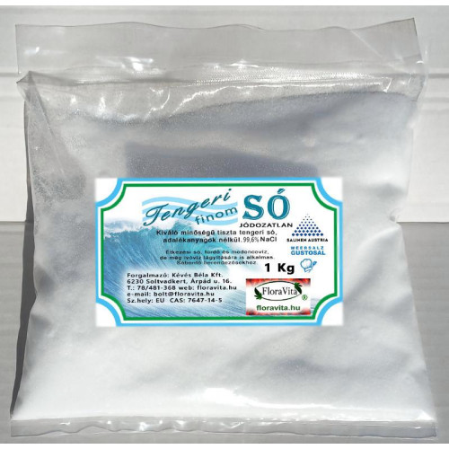 Tengeri finom tiszta só. 99,6 % NaCl 1 kg-os. Vákuumsó Salinen asztali só