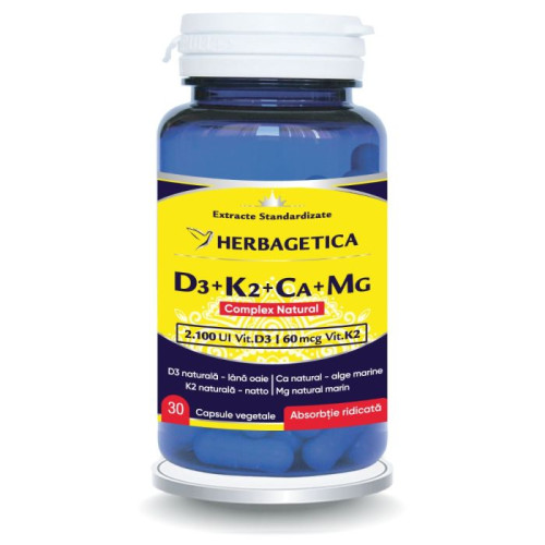 Herbagetica Complex Natural D3 + K2 + Ca + Mg – 30 kapszula