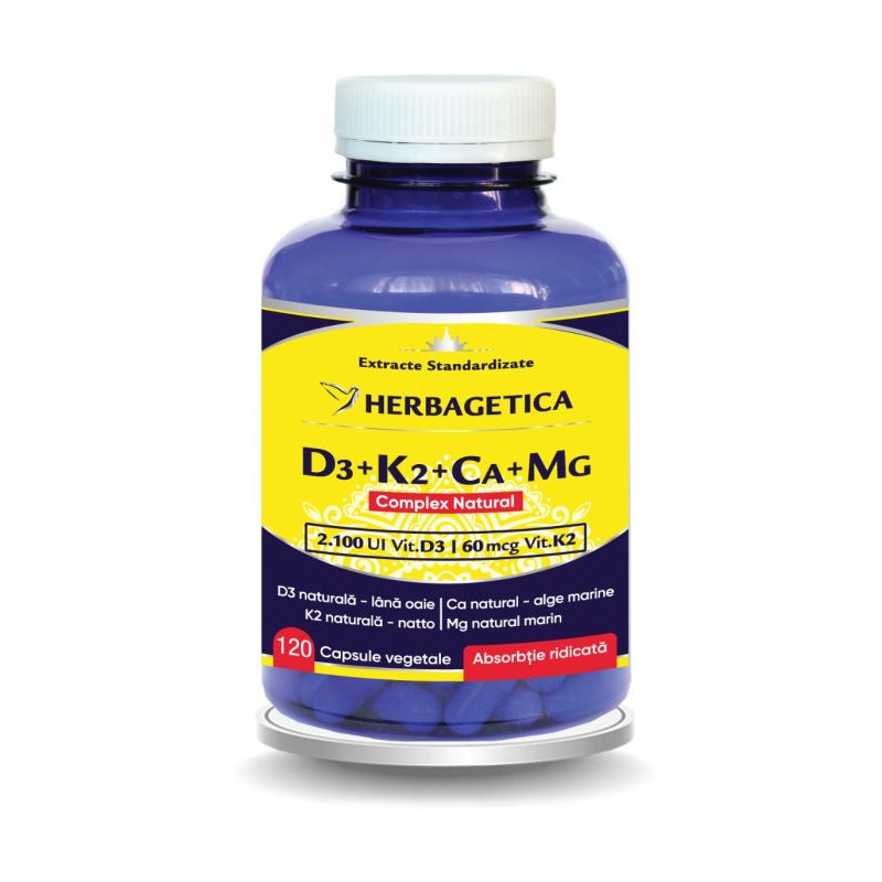 Herbagetica Complex Natural D3 + K2 + Ca + Mg – 120 kapszula
