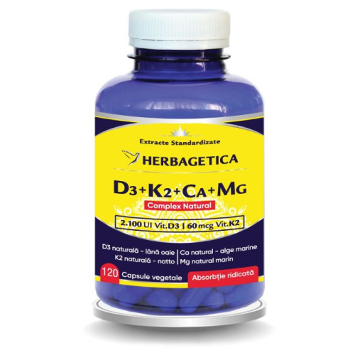 Herbagetica Complex Natural D3 + K2 + Ca + Mg – 120 kapszula