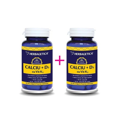 HERBAGETICA, CALCIU+D3 cu Vit K2, 30+30 capsule vegetale